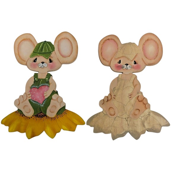 VTG 70s Mouse Sunflower Wall‎ Art Shelf Sitter Wooden Handpainted Nursery Decor - Picture 7 of 7